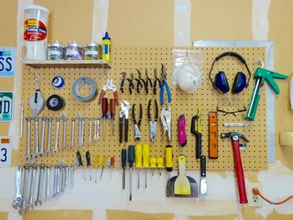 Organize tools with peg board