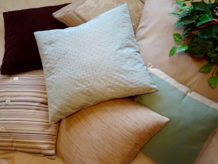 fabric covered Pillows on couch