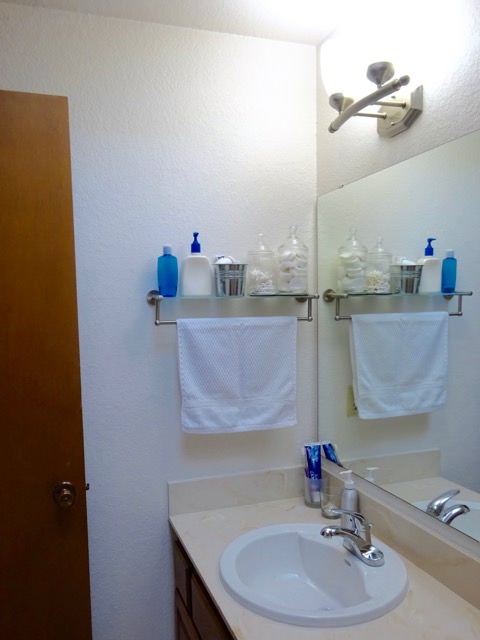 Bathroom shelf with towel bar