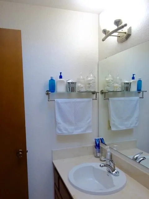 Bathroom shelf with towel bar