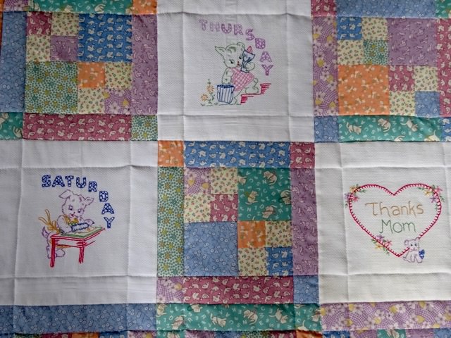 Days of the week embroidered quilt