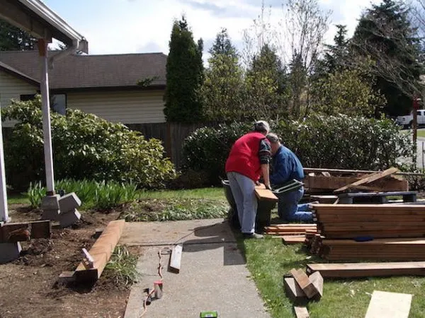 friends helping to build a Front porch