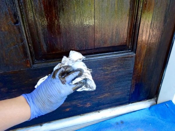 Staining a wood door