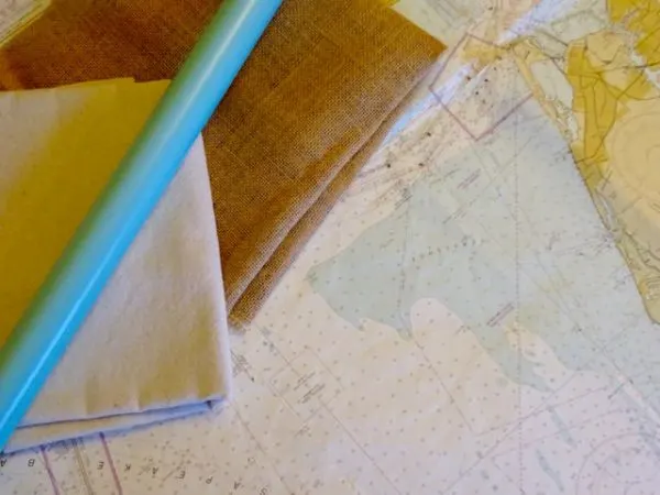 fabric map and roll of wrapping paper