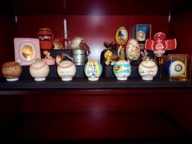Collectibles displayed on a DIY display stand