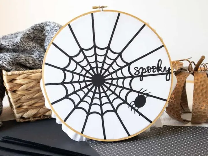 spider web in an embroidery hoop craft
