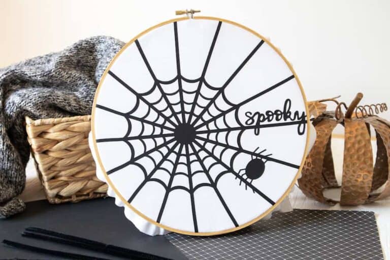 spider web in an embroidery hoop craft