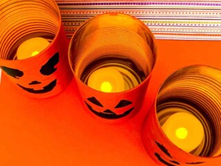 halloween tin can lanterns seen from above