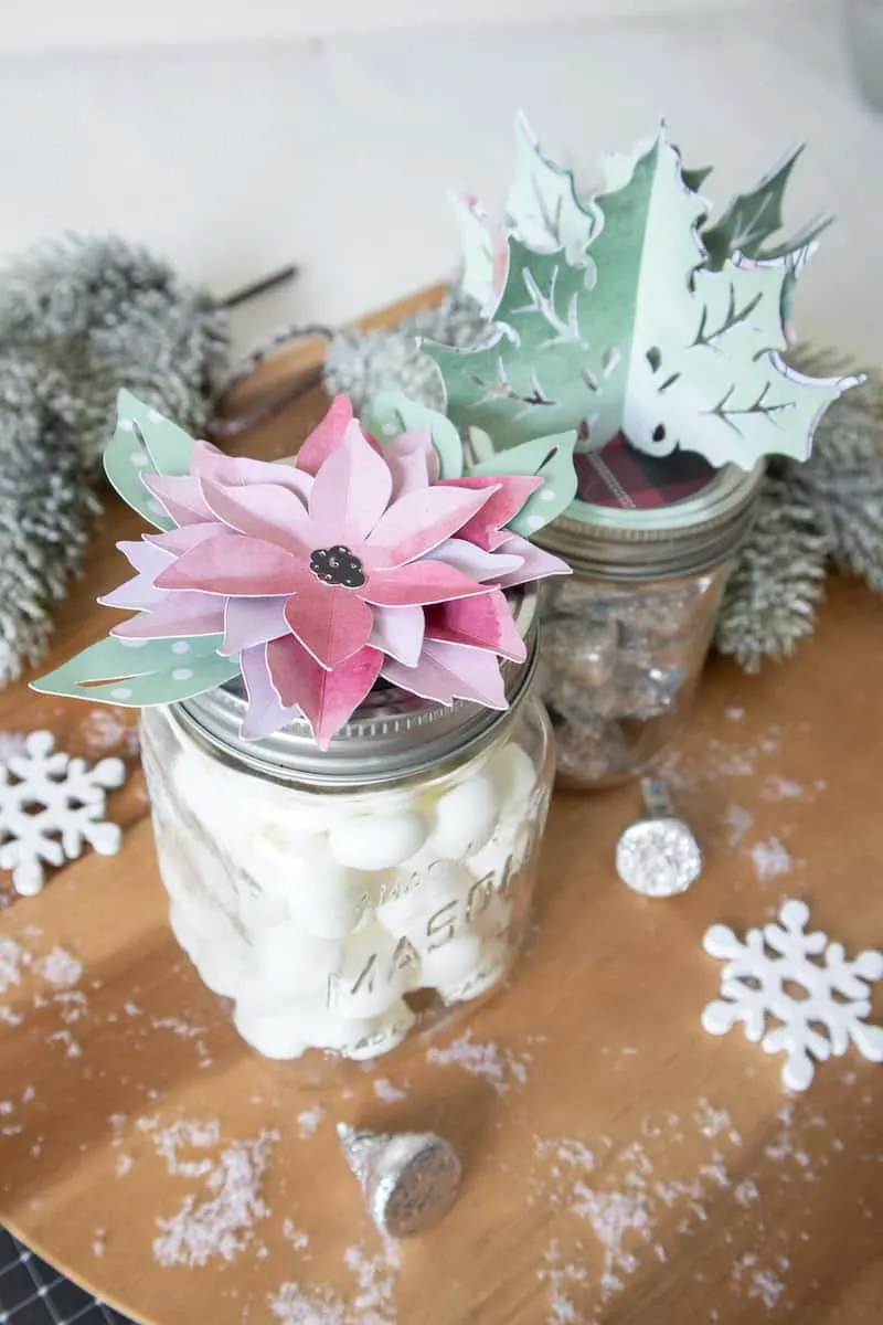 paper holiday jar topper on mason jars