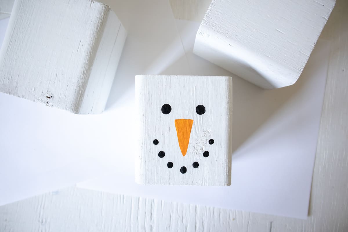 painted wood block Snowman face