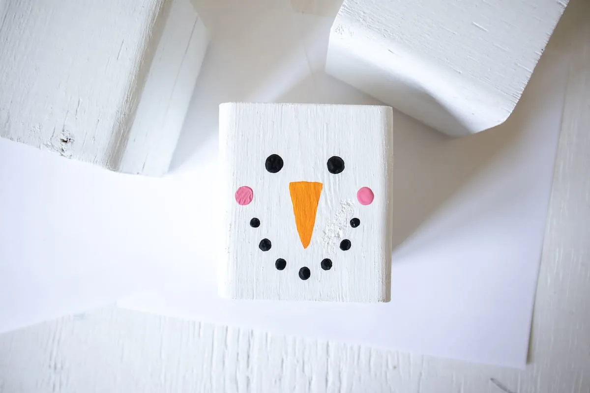 painted wood block Snowman face