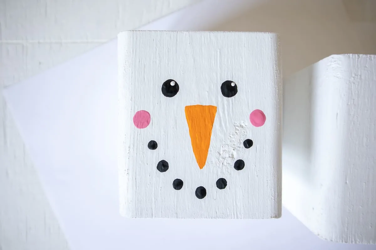 painted wood block Snowman face