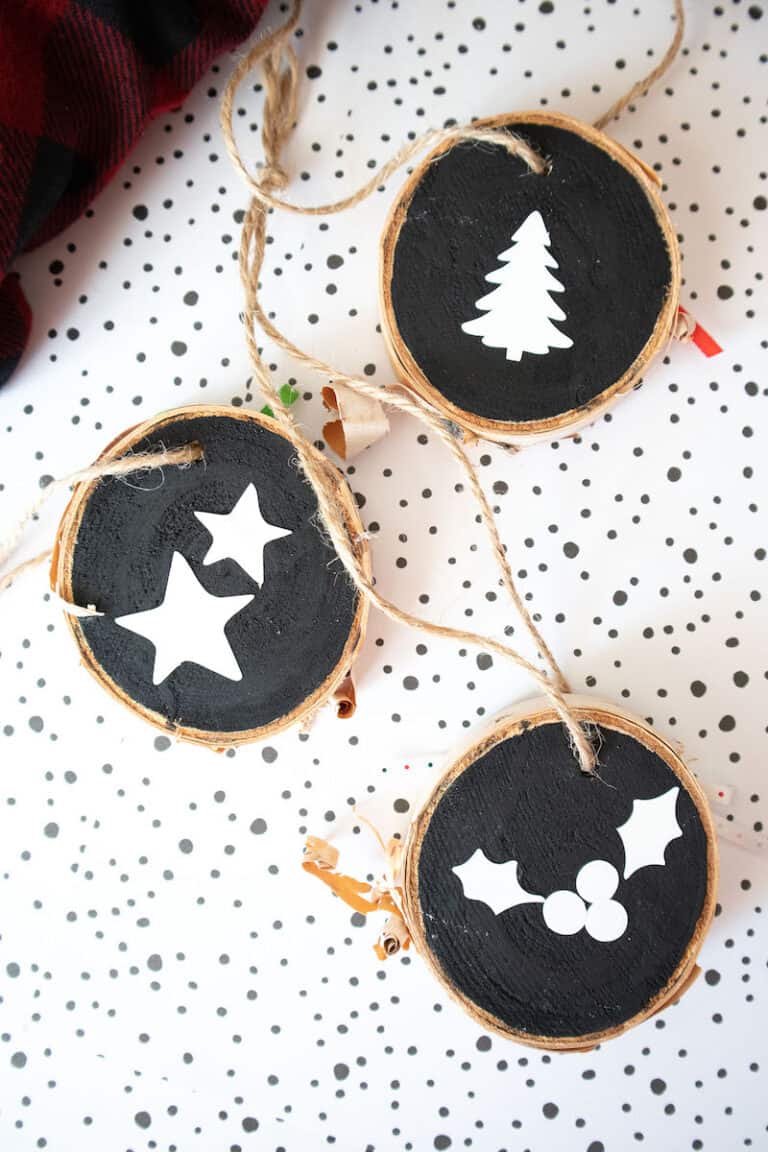 How to Make Wood Slice Ornaments with Vinyl Single Girl's DIY