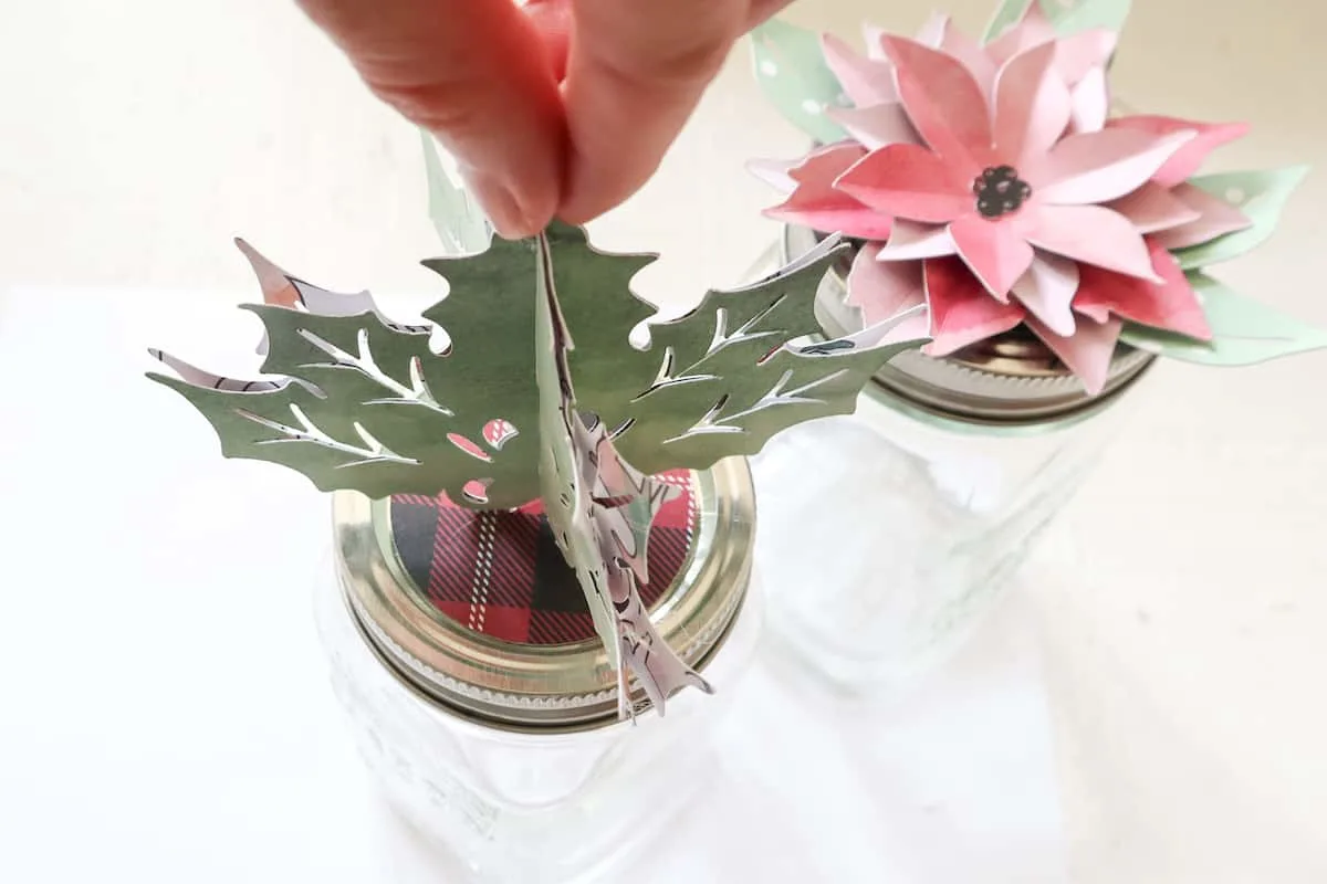 3d holly leaf mason jar topper