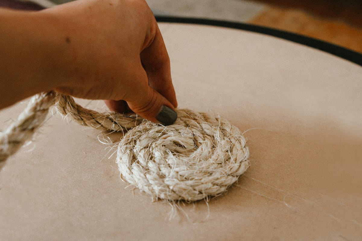 gluing rope into a coil