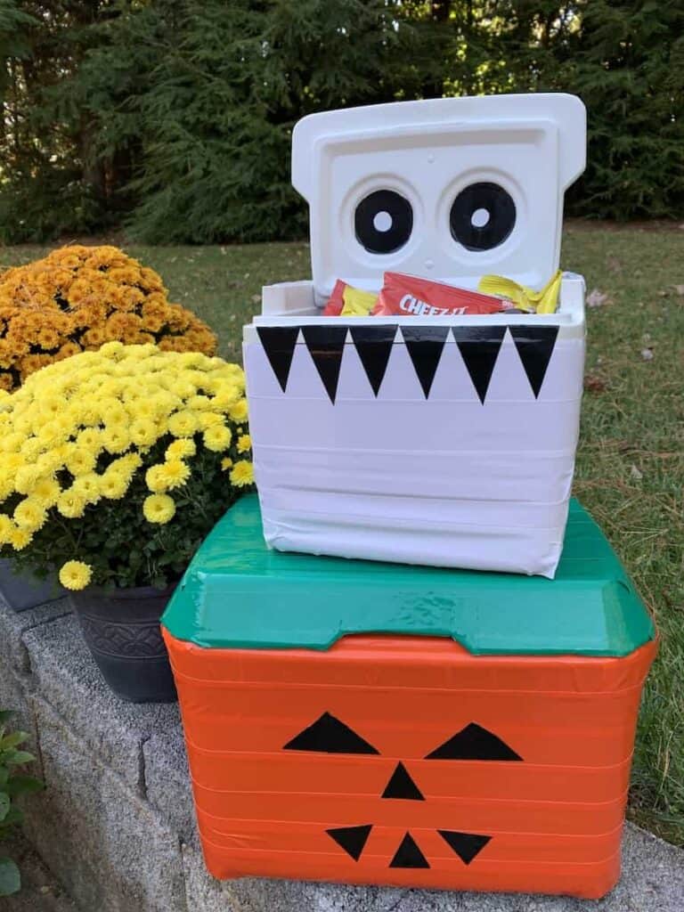 coolers turned into Halloween candy buckets