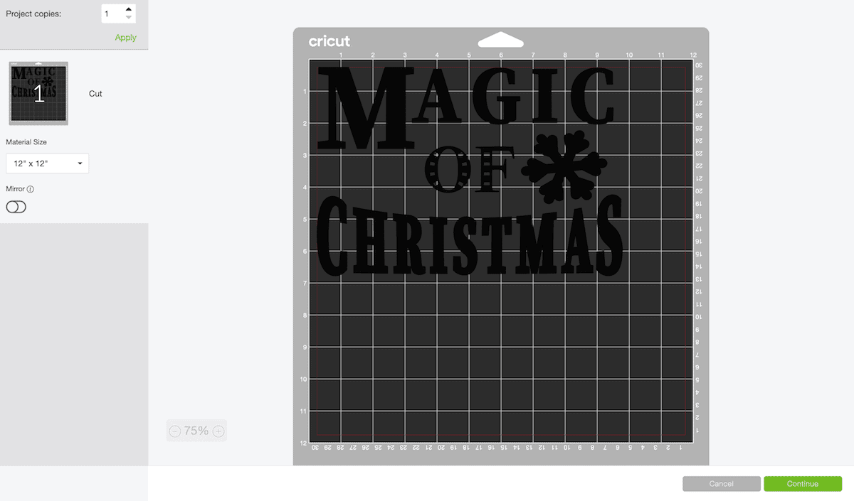 Cricut design program screen Magic of Christmas
