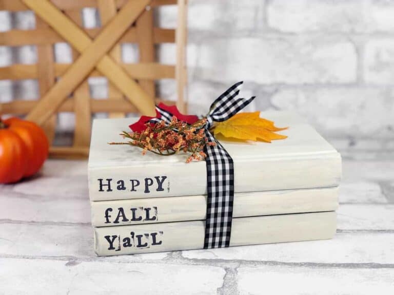 hand stamped books bundle tied with ribbon
