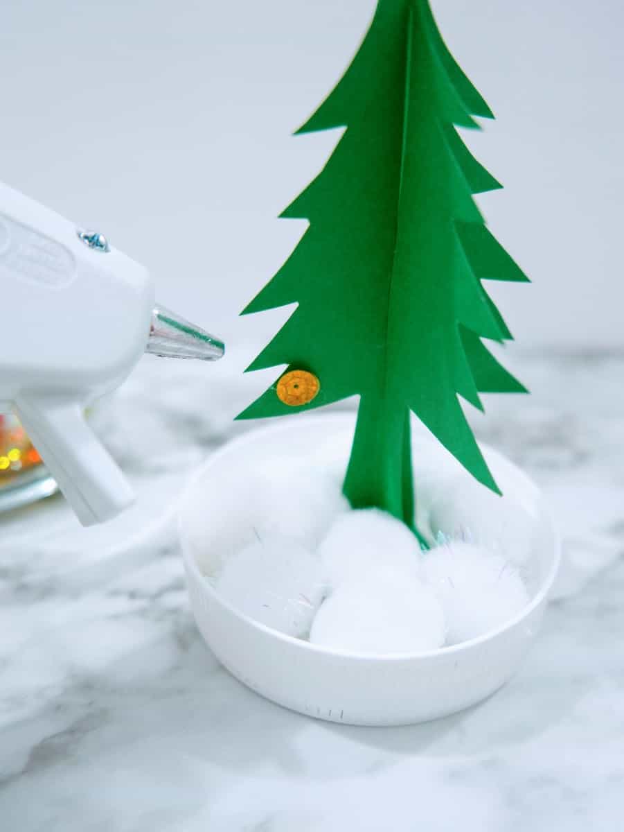 Hot Glue Gun with Sequin on Paper Christmas Tree