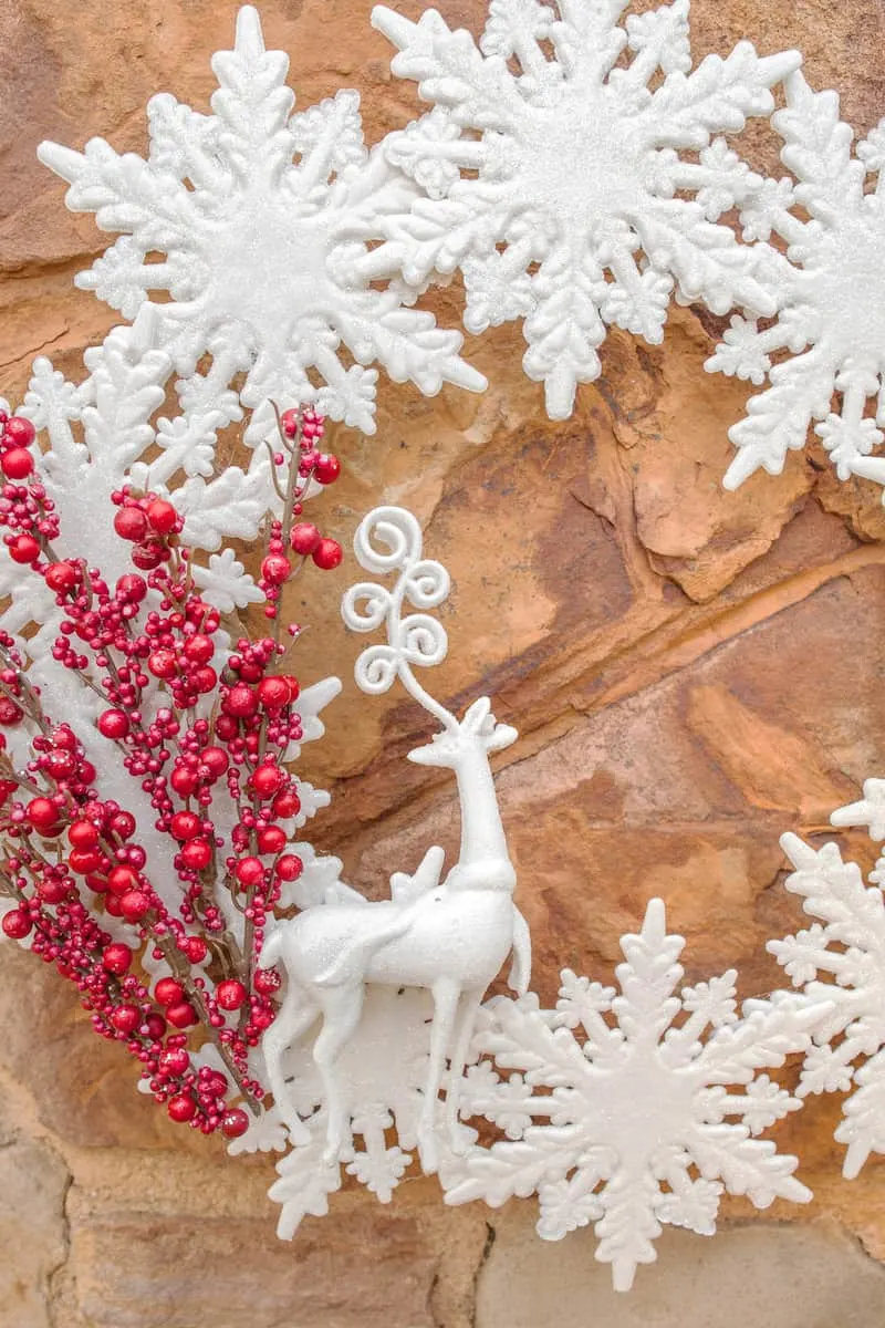 snowflake and deer wreath from the dollar store