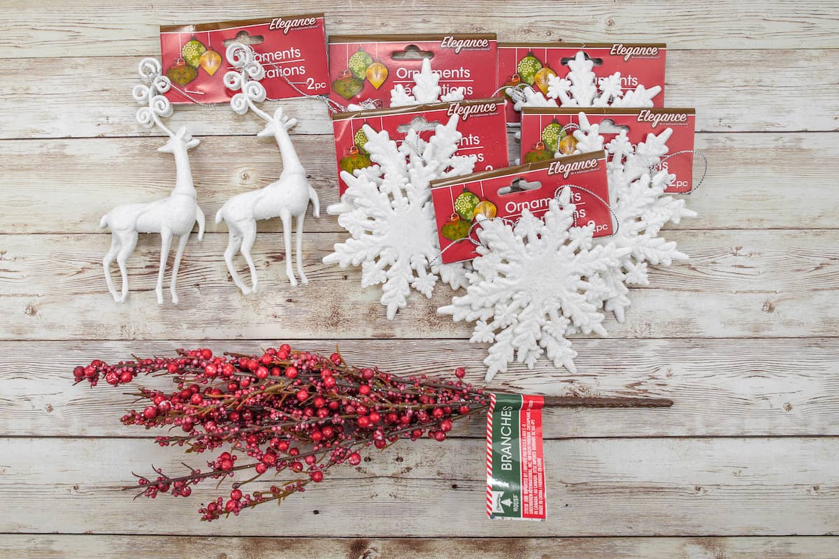 dollar store supplies to make a Christmas wreath