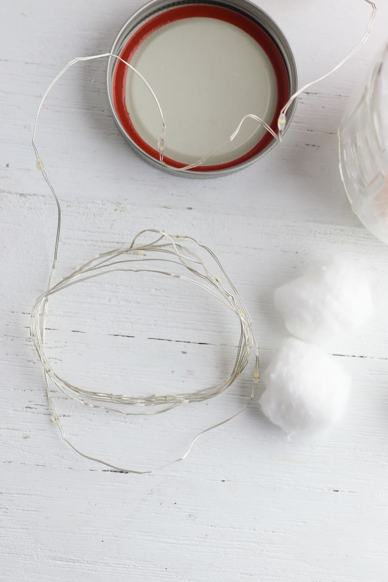 Cotton Balls Fairy Lights and Mason Jar for Craft