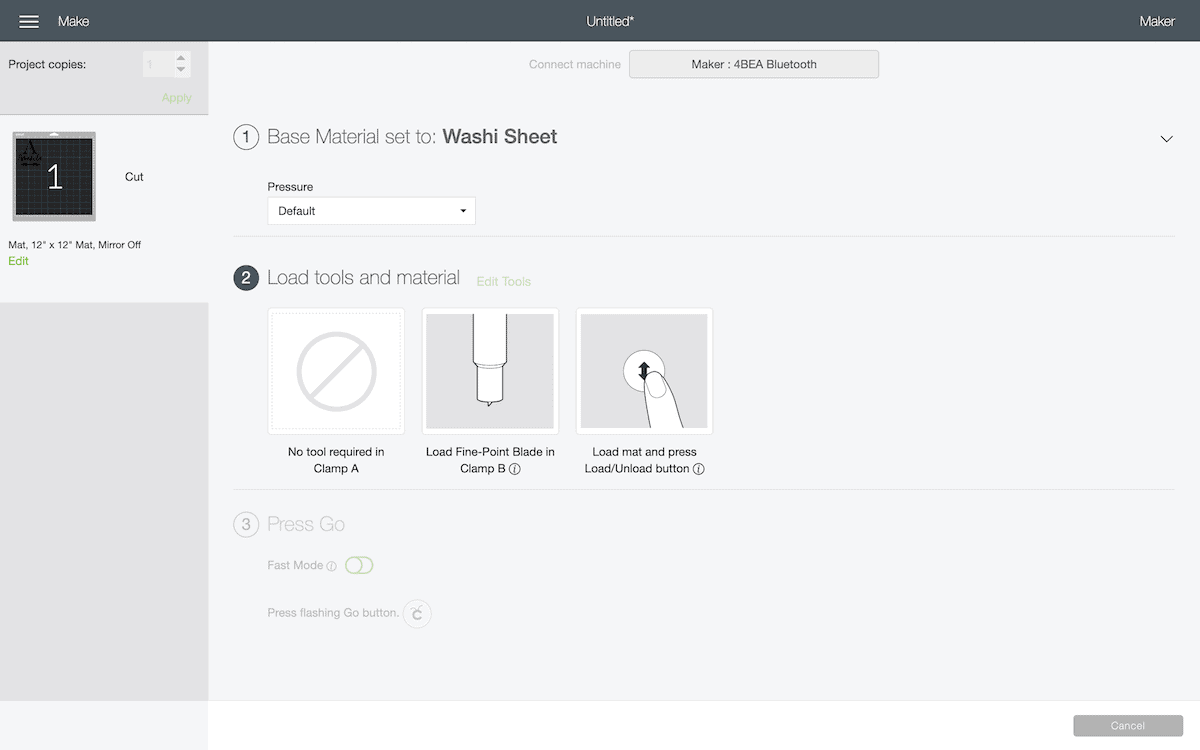 Cricut Design Space Base Material Setting