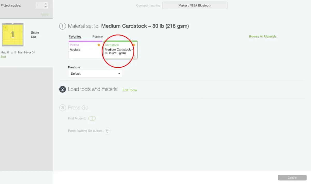 Cricut Design Space Material Setting