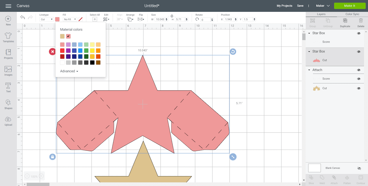 Cricut Design Space Screen for DIY Star Gift Box Cut Out