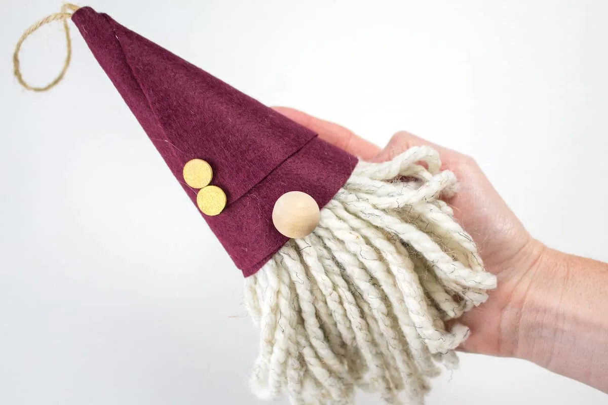 DIY Gnome Christmas Ornament in Hand