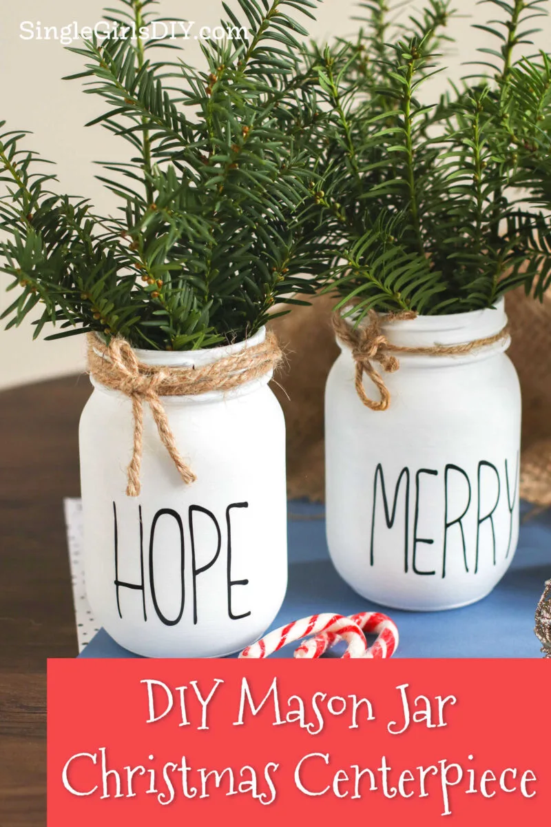 mason jar Christmas centerpieces with greenery