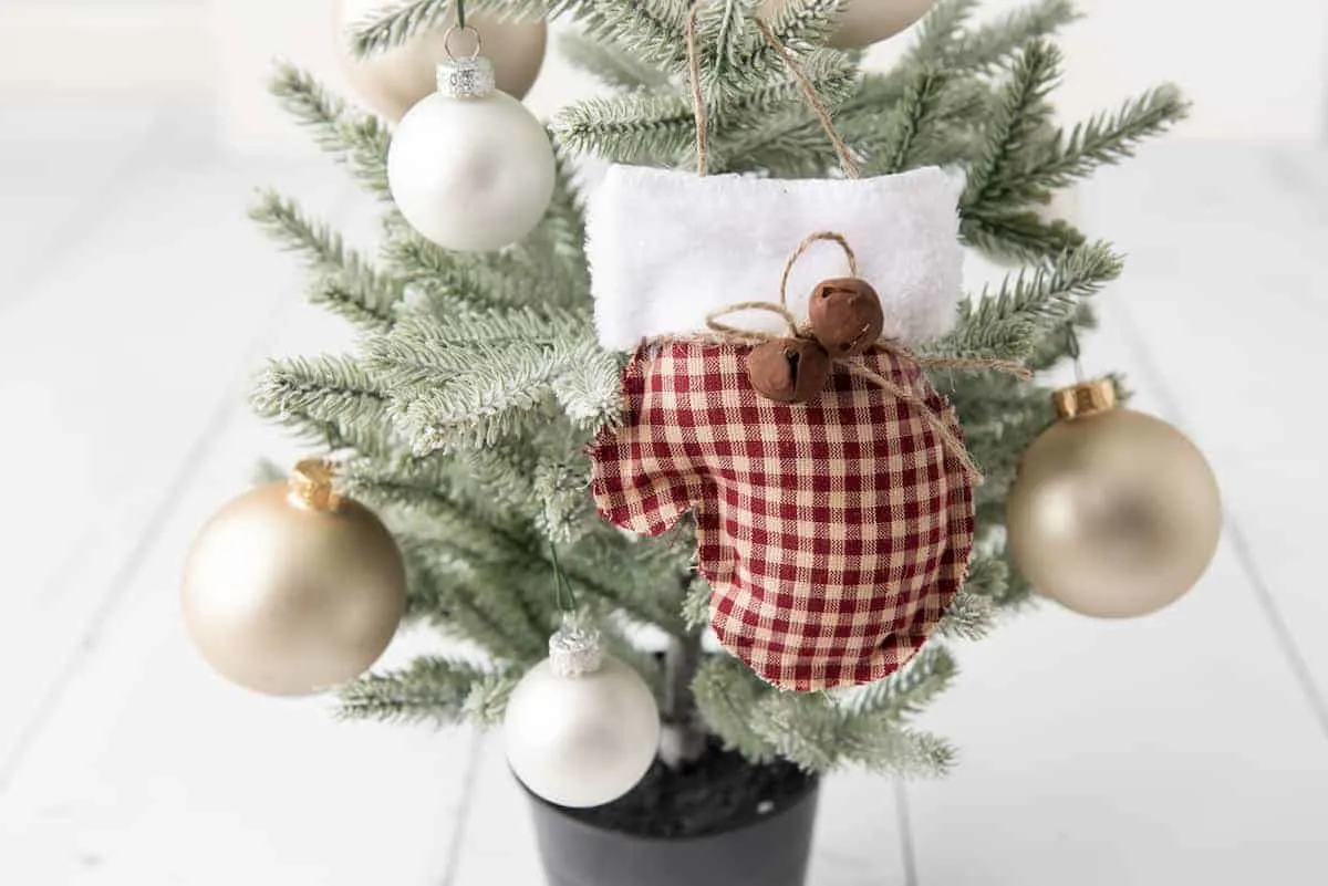 rustic Farmhouse Mittens Ornament on Christmas tree