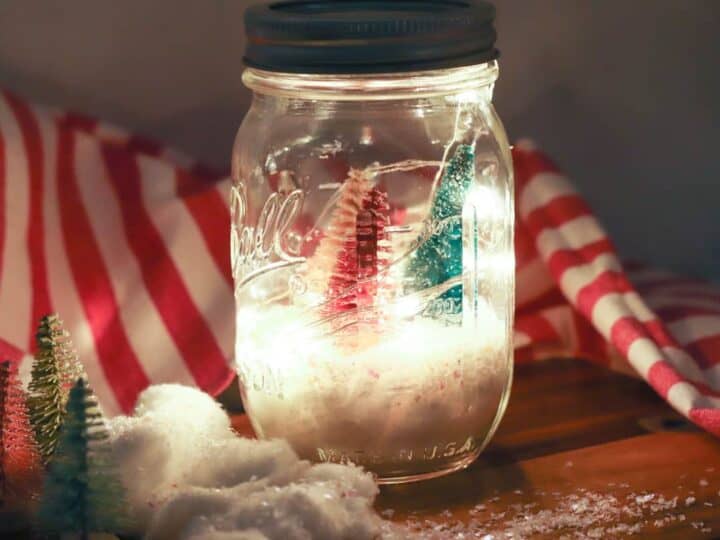 Mason Jar Christmas luminary lit up