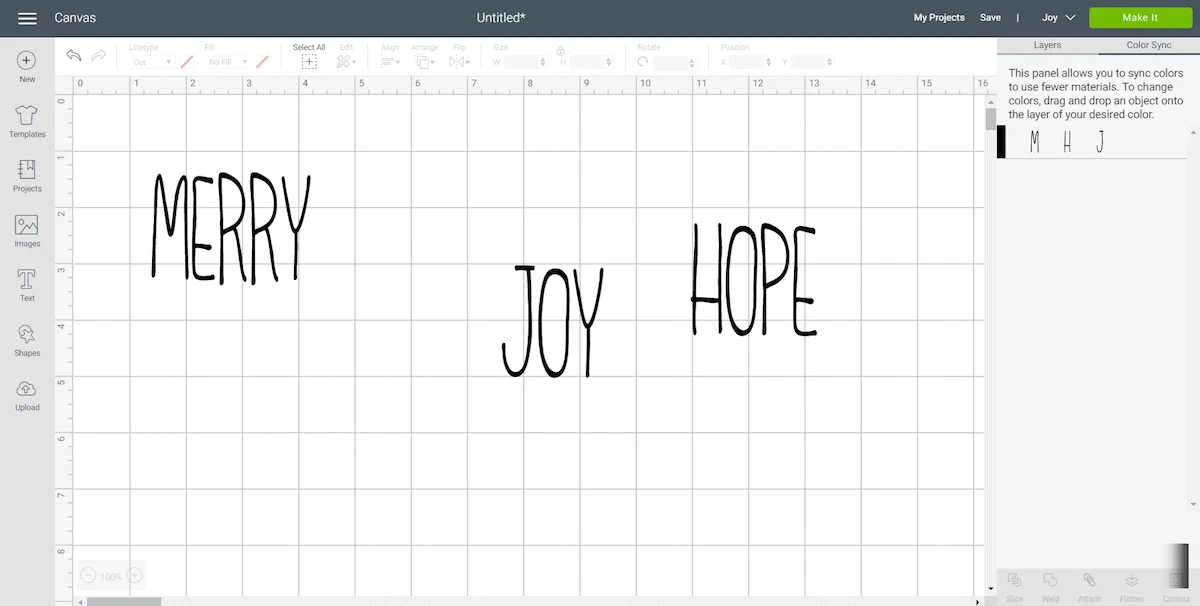 Merry Joy Hope Letters in Cricut Design Space