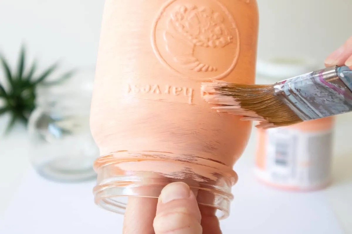 Painting Mason Jar Peach