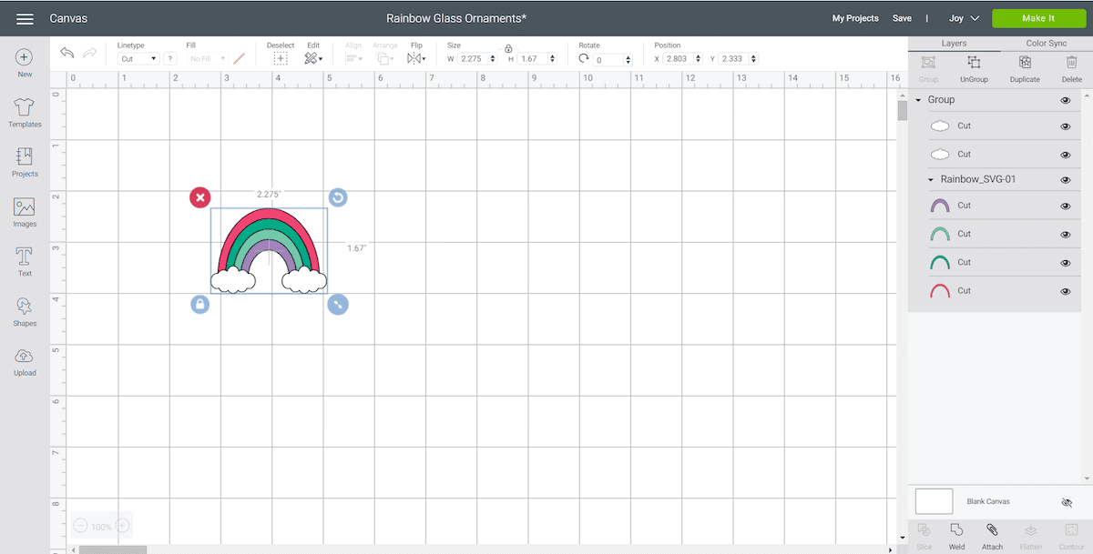 Rainbow Ornament Cricut Design Space Screenshot