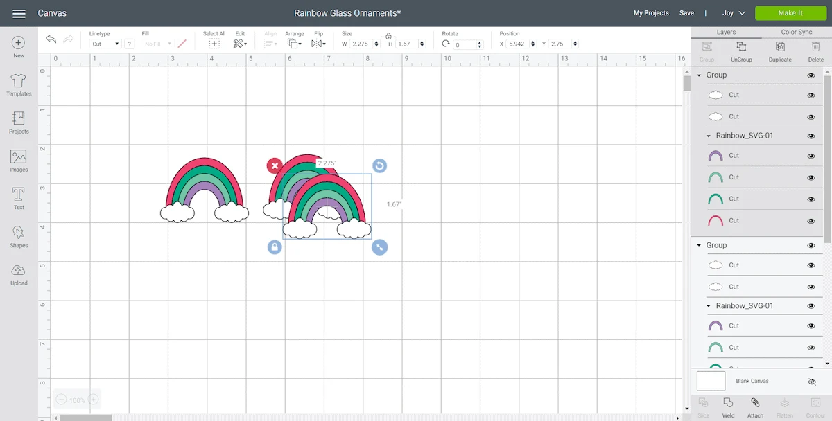 Rainbow Ornament in Cricut Design Space Screenshot