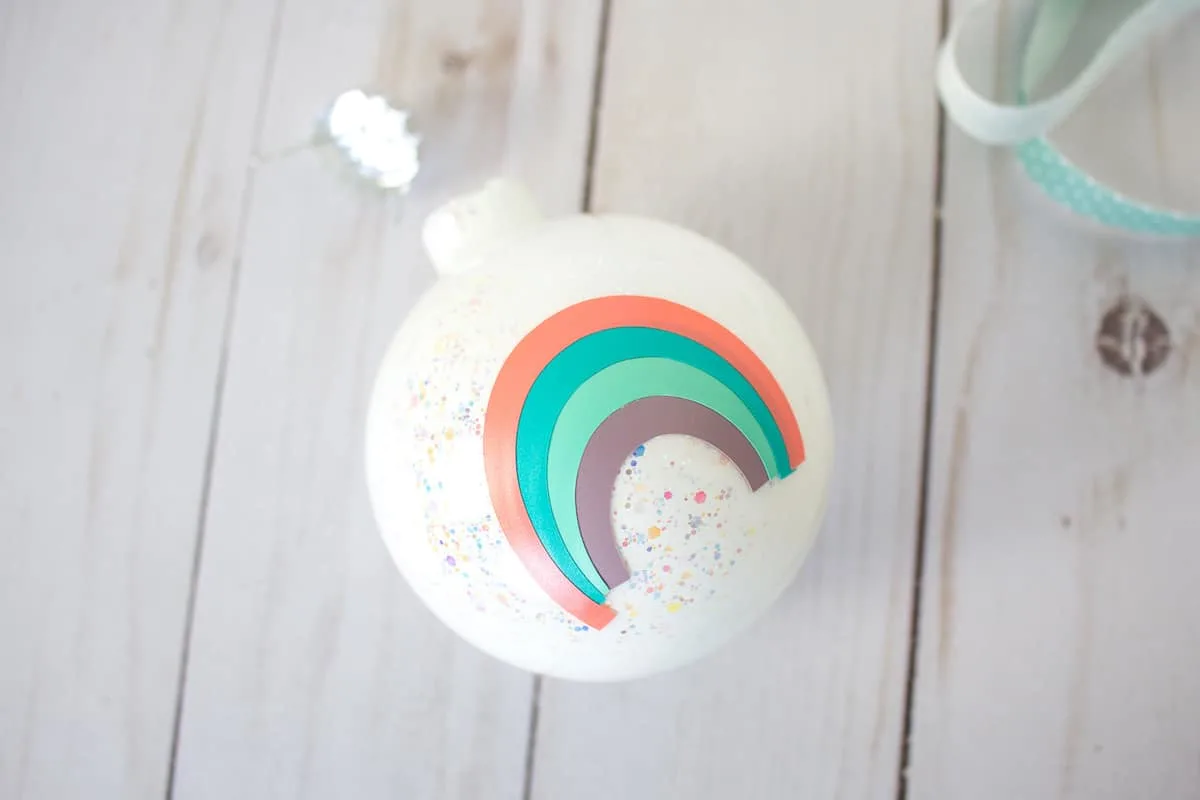 Rainbow on White Glitter Ornament