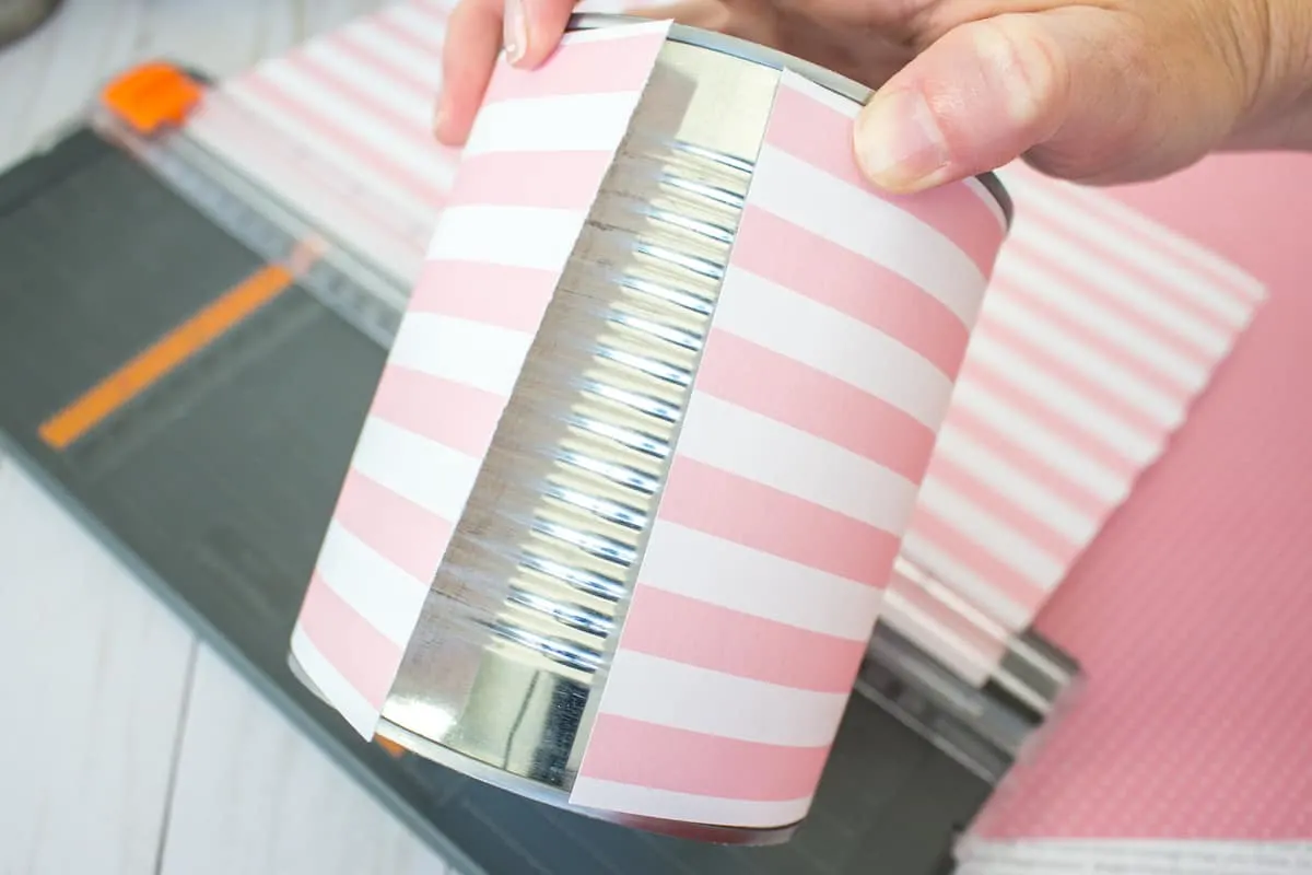 Striped Scrapbook Paper on Tin Can