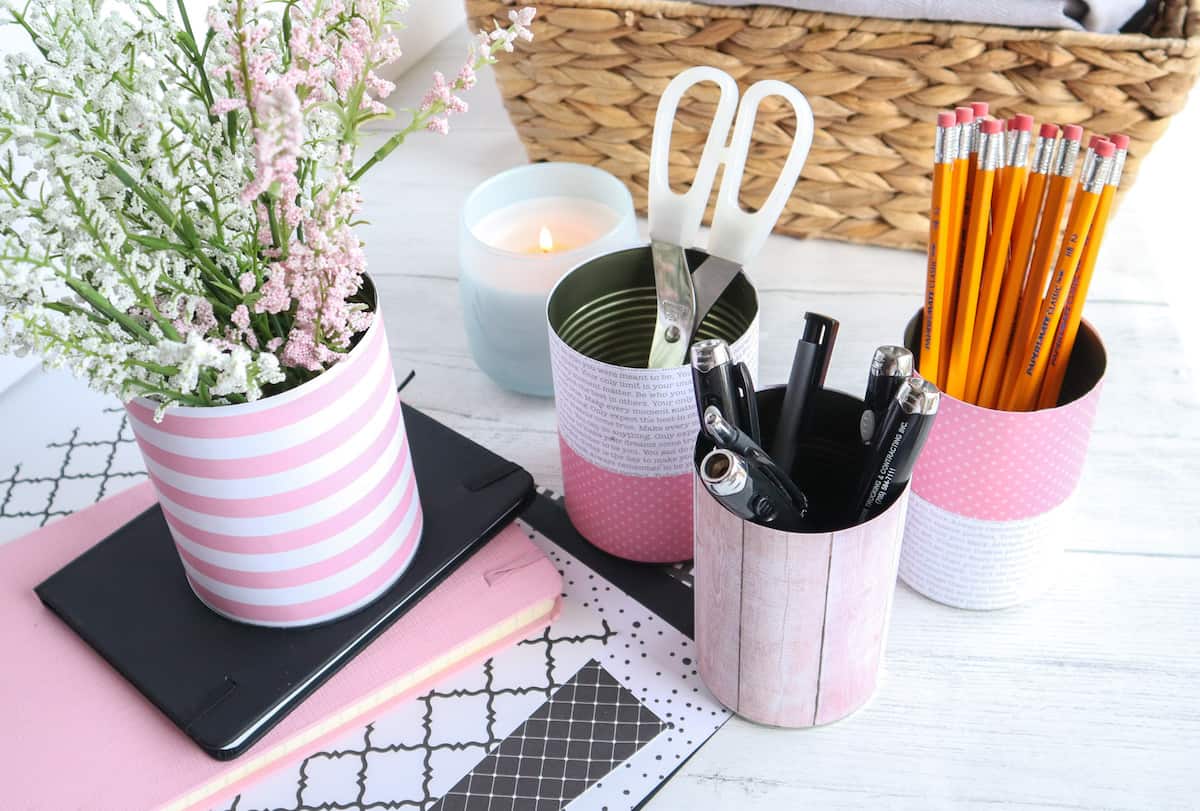 Tin Can Organizers for Desk