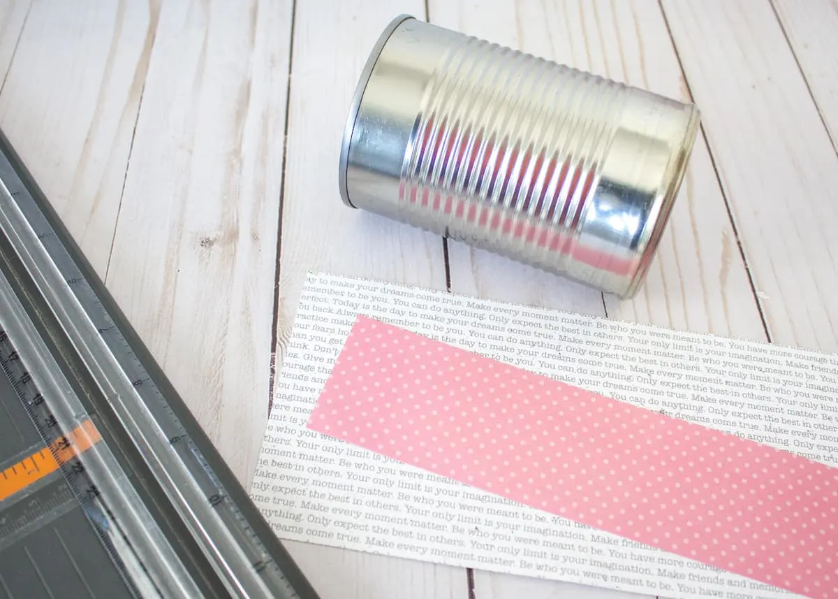 Tin can and scrapbook paper