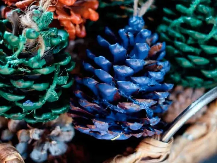 basket of wax dipped pinecone fire starters