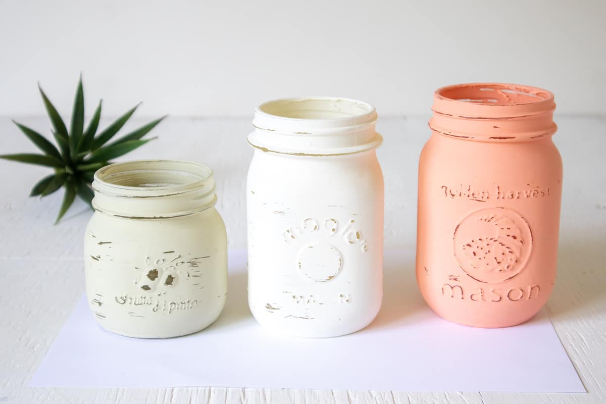 distressed chalky painted mason jars