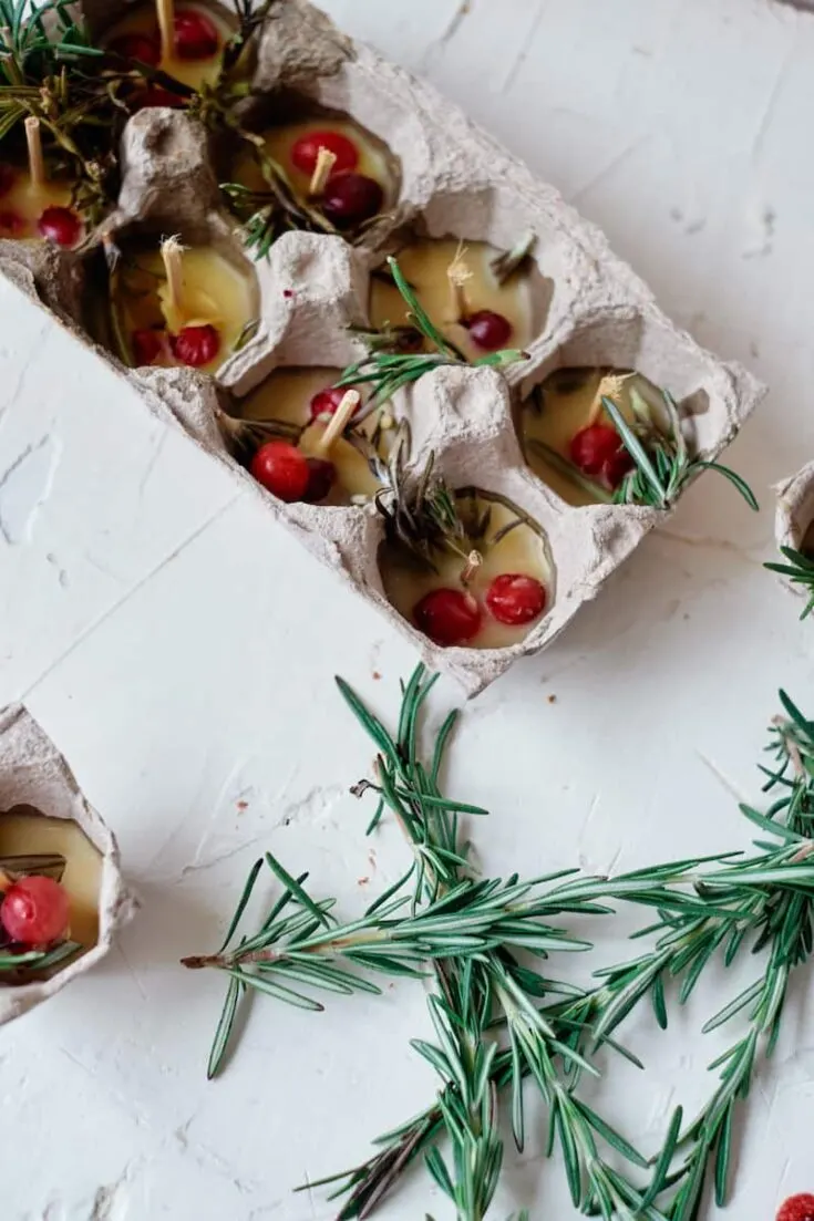 beeswax firestarter candles in an egg carton