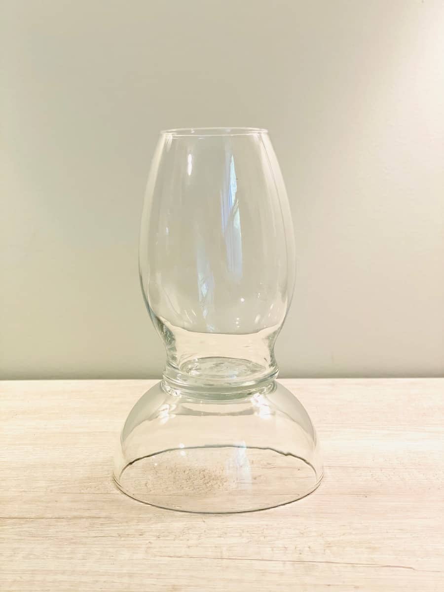glass vase and glass bowl glued together for a hurricane lamp