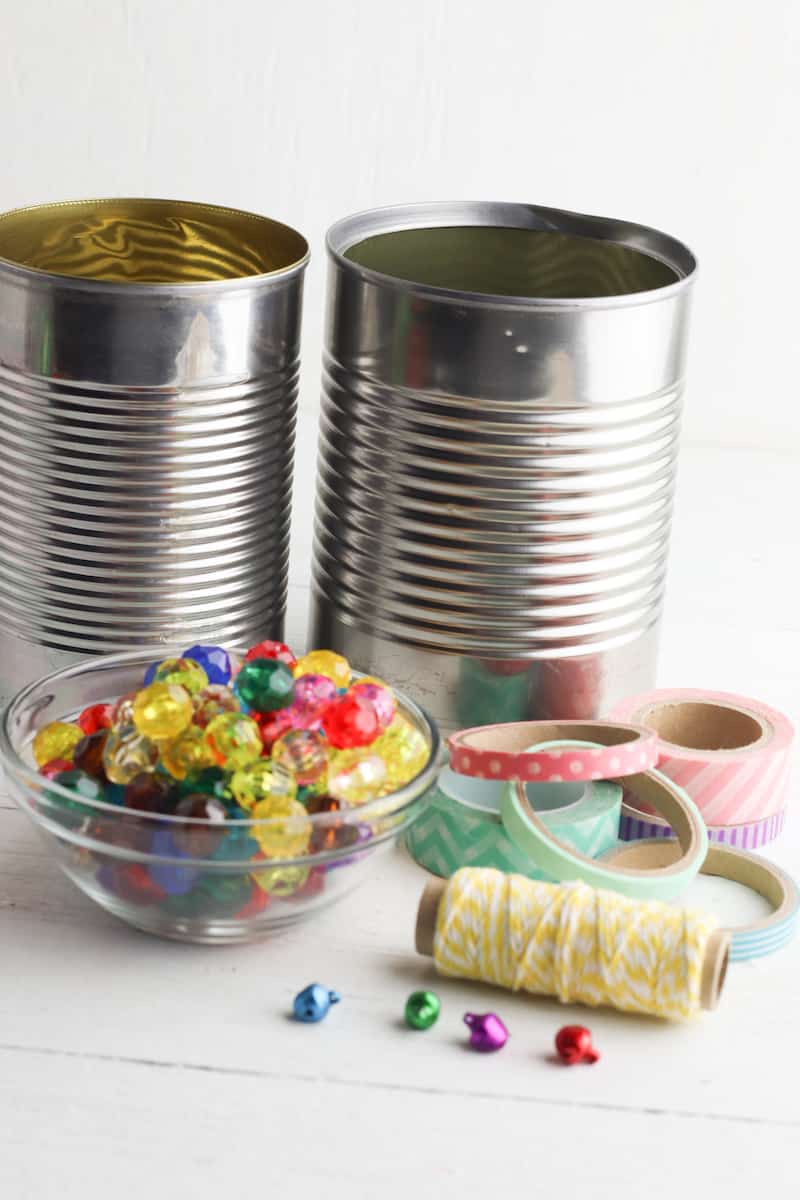 Craft supplies for tin can wind chimes