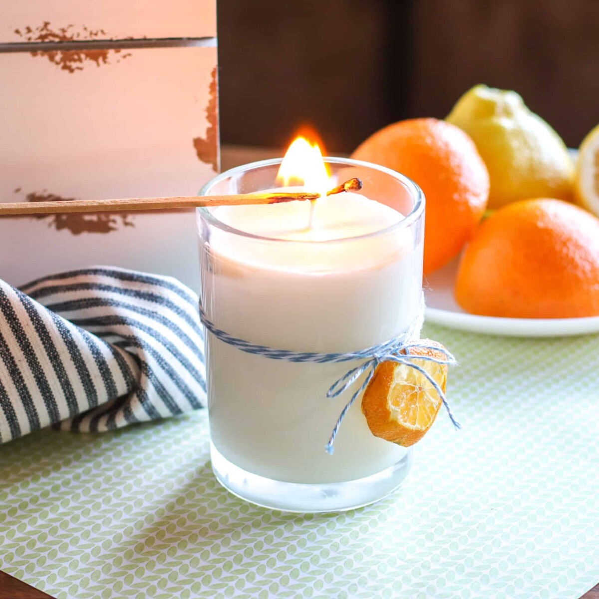 DIY hand poured Soy Candle with citrus scent