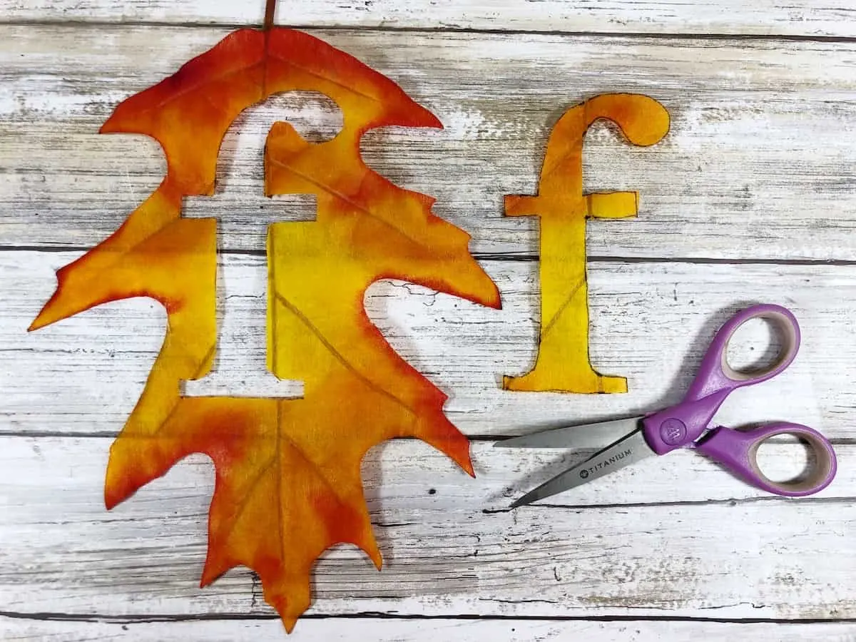 Letter F cut out of faux fall leaf