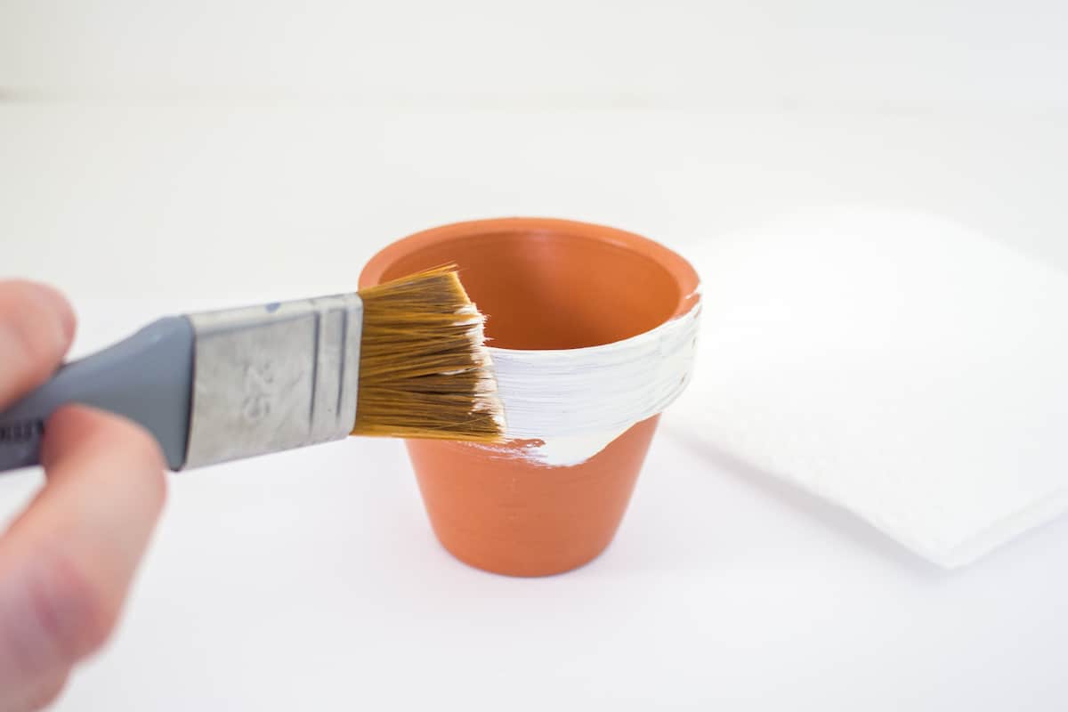 Painting terracotta pot with chalky white