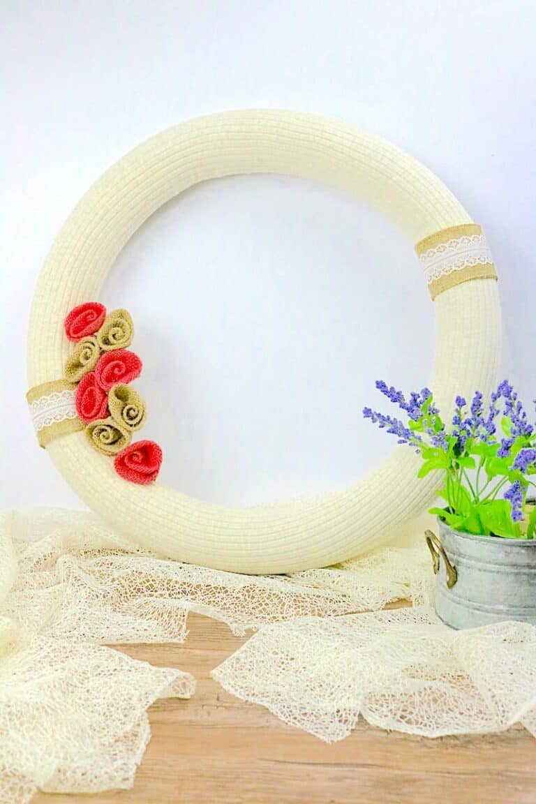 DIY Pool Noodle Wreath Final on Wood Table